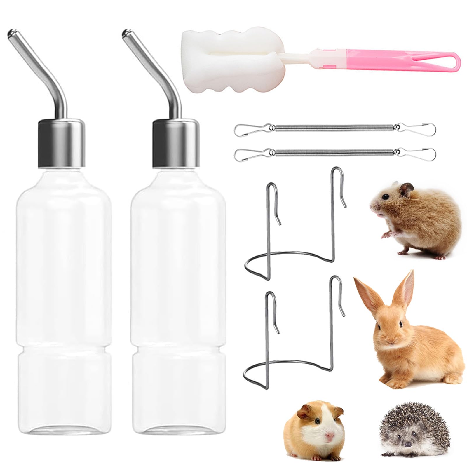 Biberon Lapin, 2 Pièces Rongeur Distributeur Eau, Suspendus Lapin Deau Distributeur, Abreuvoir pour Les Rongeurs, pour Abreuvoir Rongeur, Chatons, Chiens, Hamsters, 350 ML