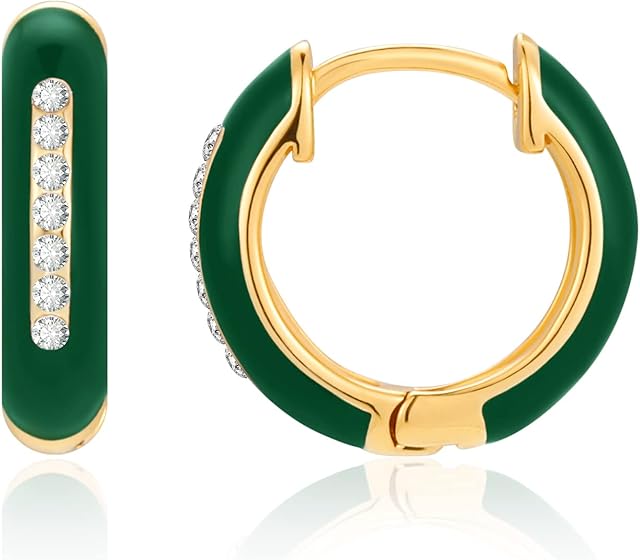 MESOVOR Enamel Color Huggie Hoop Earrings, 18K Gold Plated Lightweight Classic Cubic Zircon Earrings Gifts for Women Girls
