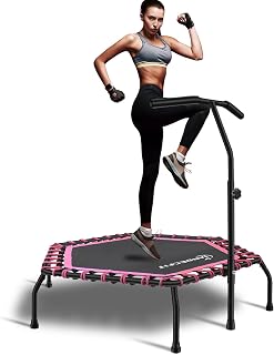 Jandecfit 44" Mini Fitness Trampoline Rebounder Indoor and Outdoor Family Fitness Trampoline for Adults Adjustable Handle，Silent and Beautifully Designed Bungee Trampoline Trampoline Max Limit 150kg