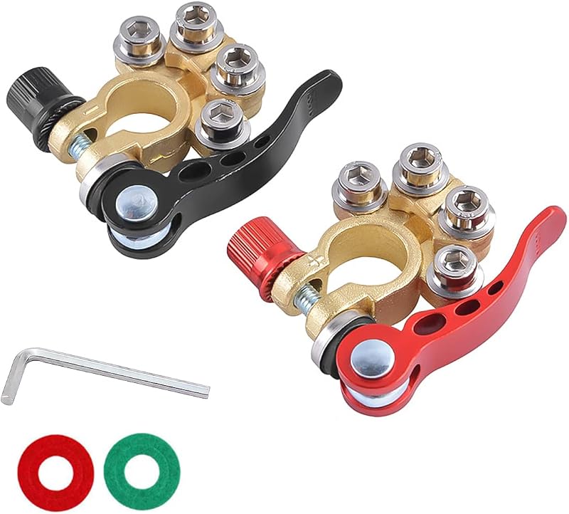 Moly Magnolia 2PCS 4-Way Quick-Release Car Battery Terminal Connectors | for SAE/JIS Type A posts, disconnect clamp design, for compatible electrical systems, automotive electrical parts