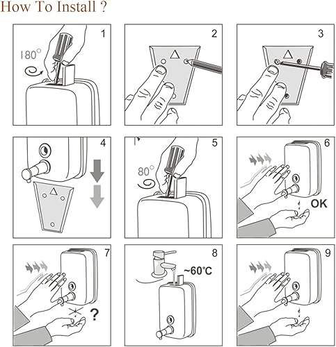 Miniatura 8 de Dispensador de jabón de acero inoxidable 304 mate, dispensador de jabón comercial montado en la pared, fuerte antioxidante e impermeable para baños