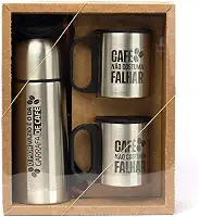 Kit Café Presente com Garrafa e Canecas em Inox