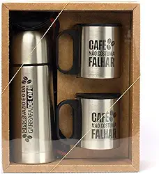 Kit Café Presente com Garrafa e Canecas em Inox