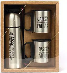 Kit Café Presente com Garrafa e Canecas em Inox