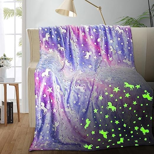 Kids' Throws Blankets Glow in The Dark Blankets Super Cozy Plush Soft Fleece Blanket Girls Boys Birthday Gifts,Rainbow Kids Blanket,for 3-12 Years Old Kids (purple)