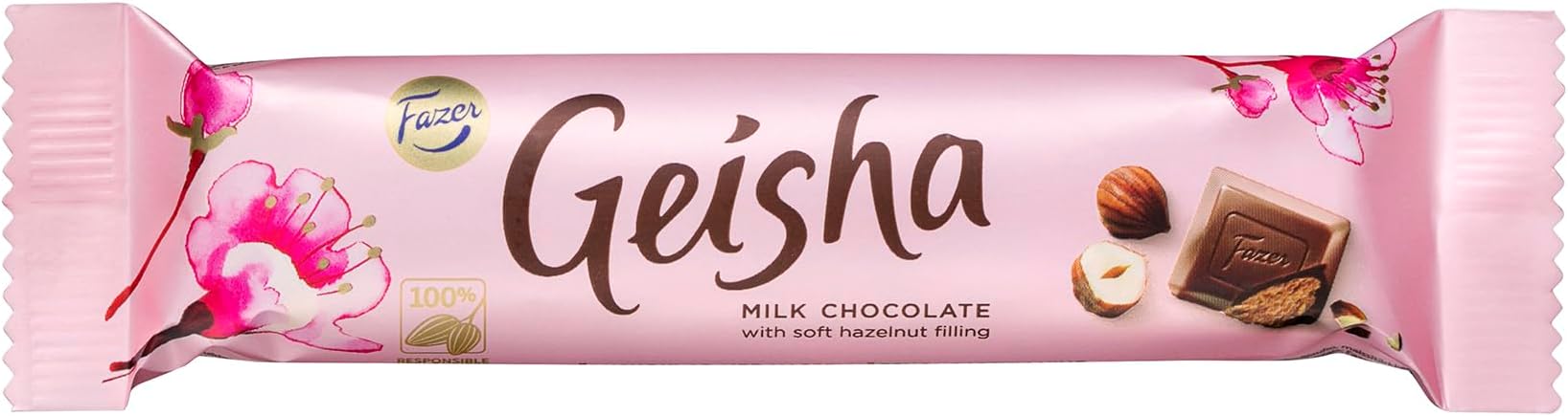 Fazer Geisha Milk Chocolate with Soft Hazelnut Filling Stick 37g (Pack of 4)