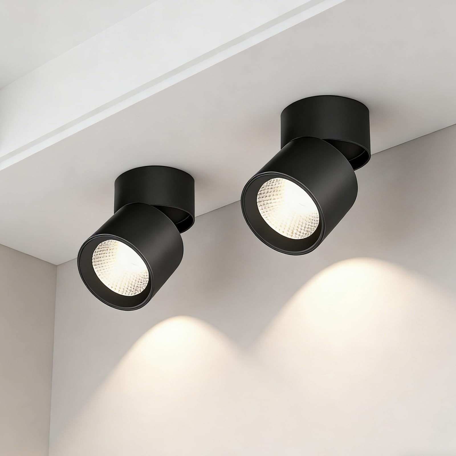 2-częściowy reflektor sufitowy LED, obrotowy reflektor sufitowy 7 W, składana lampa sufitowa, światło trzykolorowe, Ø78 × 100 mm, czarna