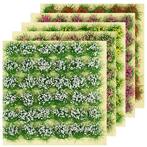 Otzoan 180 Pieces Colorful Flower Cluster Self Adhesive Static Grass Tuft Model Artificial Plant for IDY Miniature War Gaming Terrain Railroad Railway Scenery Decorations