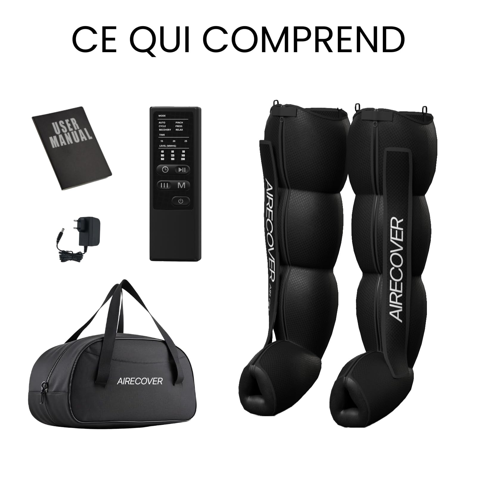 Pressothérapie à domicile, masseur pour jambes et pieds fatigués pour améliorer la circulation, récupération musculaire, drainage lymphatique, portable avec sac (M:170-182cm)
