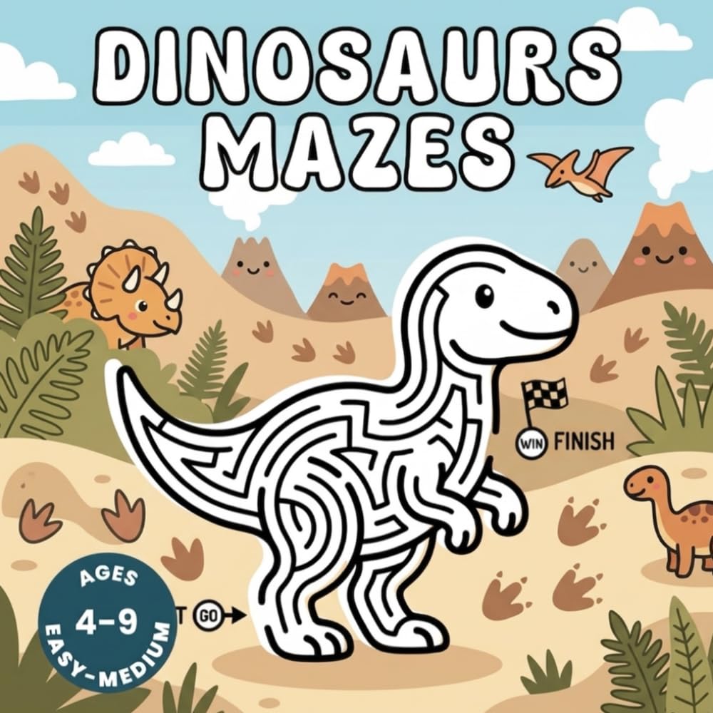 Dinosaurs Mazes for Kids Ages 4–9: Fun Dinosaur Maze Activity Book for Kids (Puzzle Book for Kids, Brain Games, Screen-Free Activities)