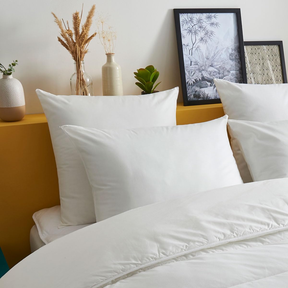 Oreiller Medium Extra-Doux 60 x 60 cm - Toile 100% Cotonlogique - Garnissage Synthétique Recyclé - Confort Thermo Régulant - Lavable à 40°C