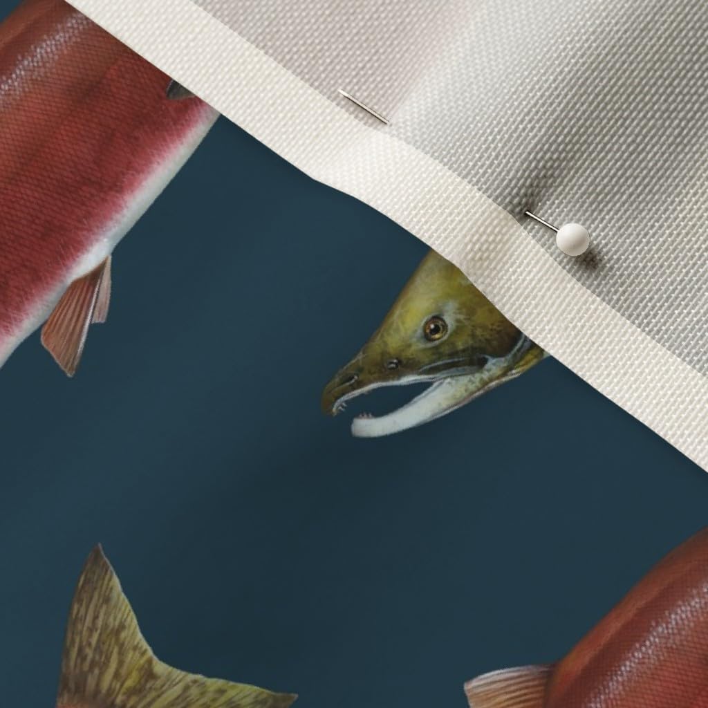 Spoonflower Fabric - Salmon Navy Fish Fishing Alaska Fly Pond Printed on Upholstery Velvet Fabric Fat Quarter - Upholstery Home Decor Bottomweight Apparel
