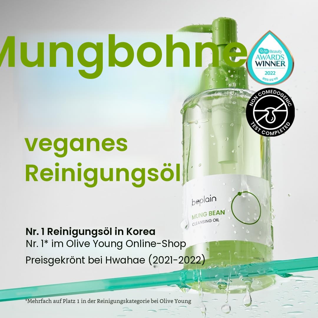 beplain Mung-Bohnen-Reinigungsöl (200ml/6,76 fl.oz) | parfümfrei | nicht komedogen getestet | Make-up-Entferner gegen Mitesser & tiefe Porenreinigung | Geeignet für empfindliche Haut | Doppelte