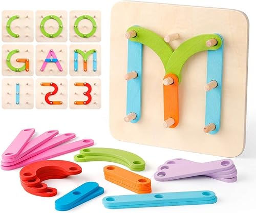 Coogam Rompecabezas de madera con números y letras de construcción, bloques de apilamiento educativo, juego de juguetes con forma clasificadora de