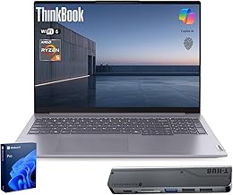 Lenovo ThinkBook 16 Gen 7 Business Laptop, 16" FHD+, AMD Ryzen 5 7533HS, 16GB DDR5, 1TB SSD, Wi-Fi 6, HDMI, huella digital, lector de tarjetas SD, cámara web HD con obturador de privacidad, Windows 11