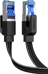 🎫🎫 DOUBLE COUPON! UGREEN Ethernet Cable 5M, Cat 8 Internet Cable Flat High-Speed 40Gbps 2000Mhz Network Cable, Gigabit Braided RJ45 LAN Cable Patch Cord Compatible for PC/Laptop, PS5, Xbox, Modem, Router, Switch, TV