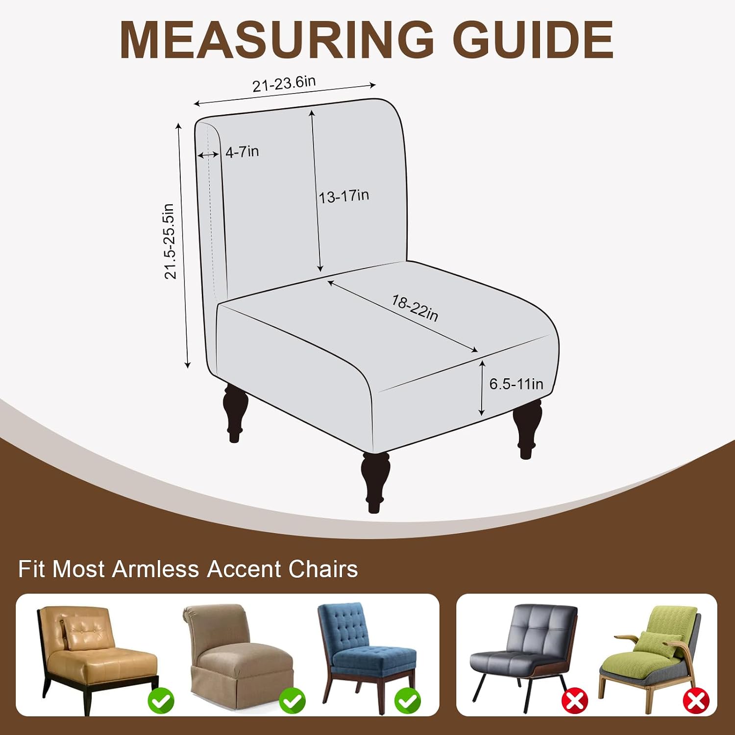 ANARACHON Armless Accent Chair Cover Slipcover, Removable Washable Non-Slip Furniture Protector for Home Hotel Living Dining Room (2pcs, Cream Beige)