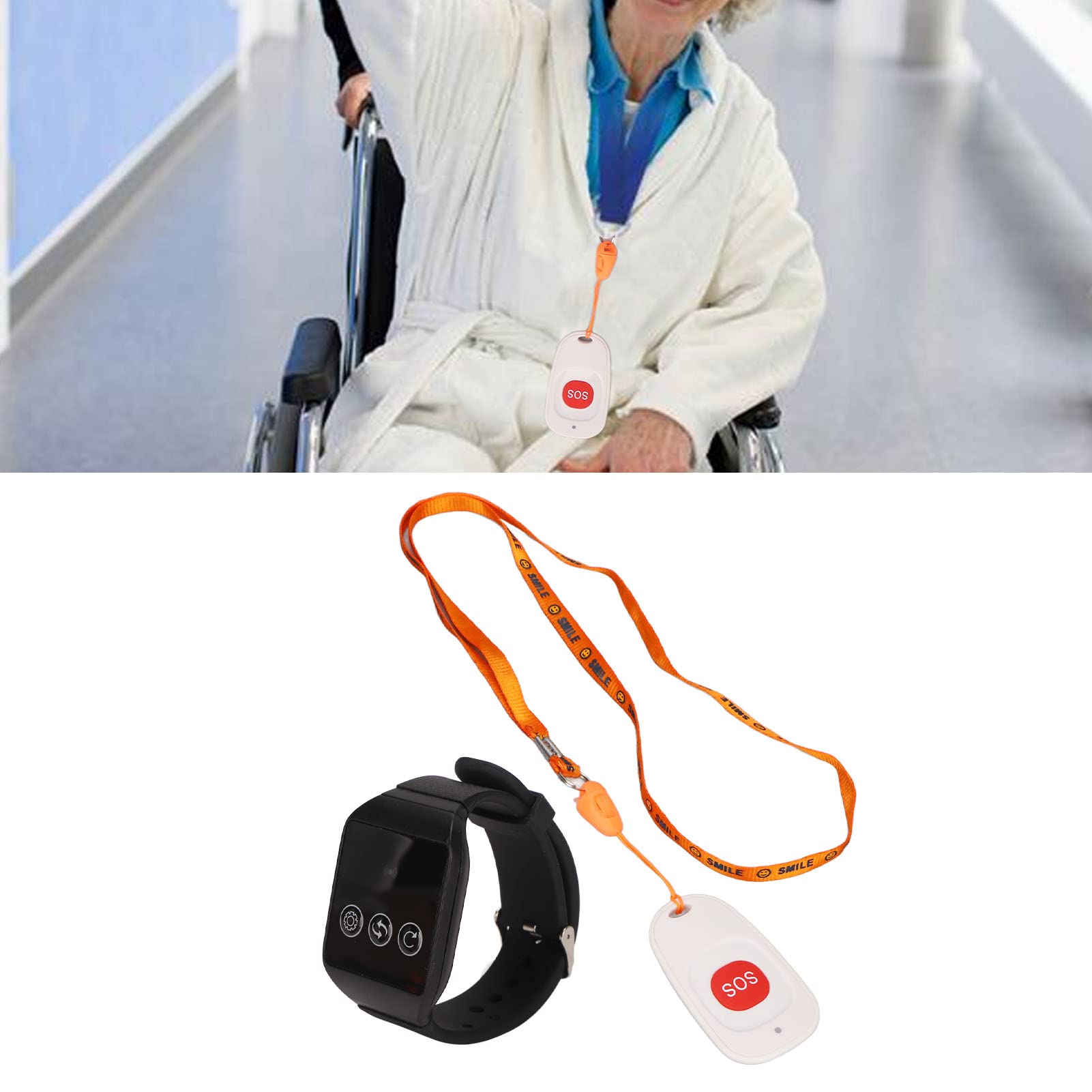 Système D'appel Intelligent sans Fil pour Soignant, Bouton émetteur SOS, Téléavertisseur pour Patients âgés, 1 Bouton de Montre, 1 Récepteur, Lumière Clignotante, Vibration et