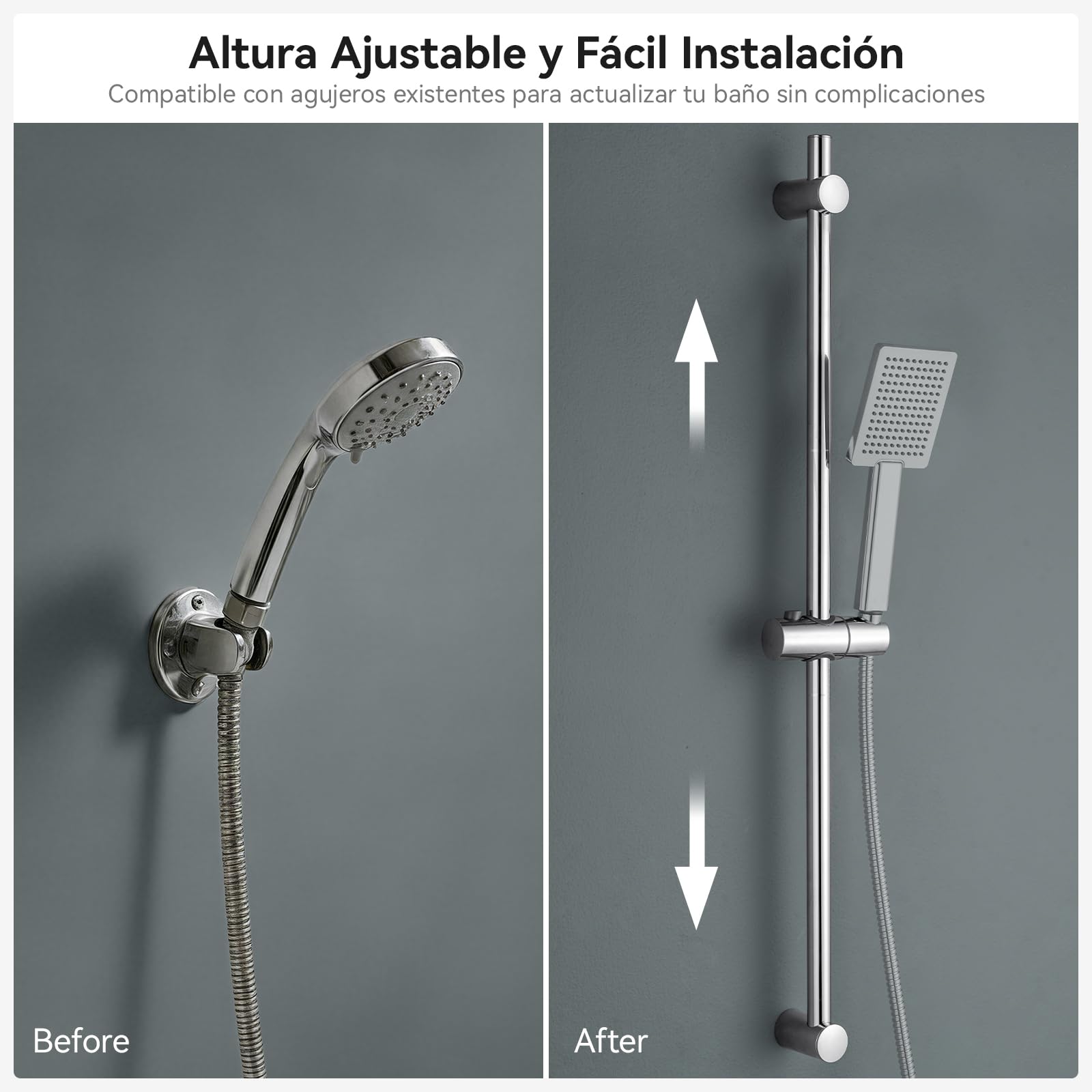 Auralum Barra de Ducha 70cm de Acero Inoxidable con Estante sin Taladrar, Columna de Ducha sin Grifo con Soporte Ajustable 360°, Ø22mm Compatible con Agujeros Existentes, Ideal para Renovación, Cromo