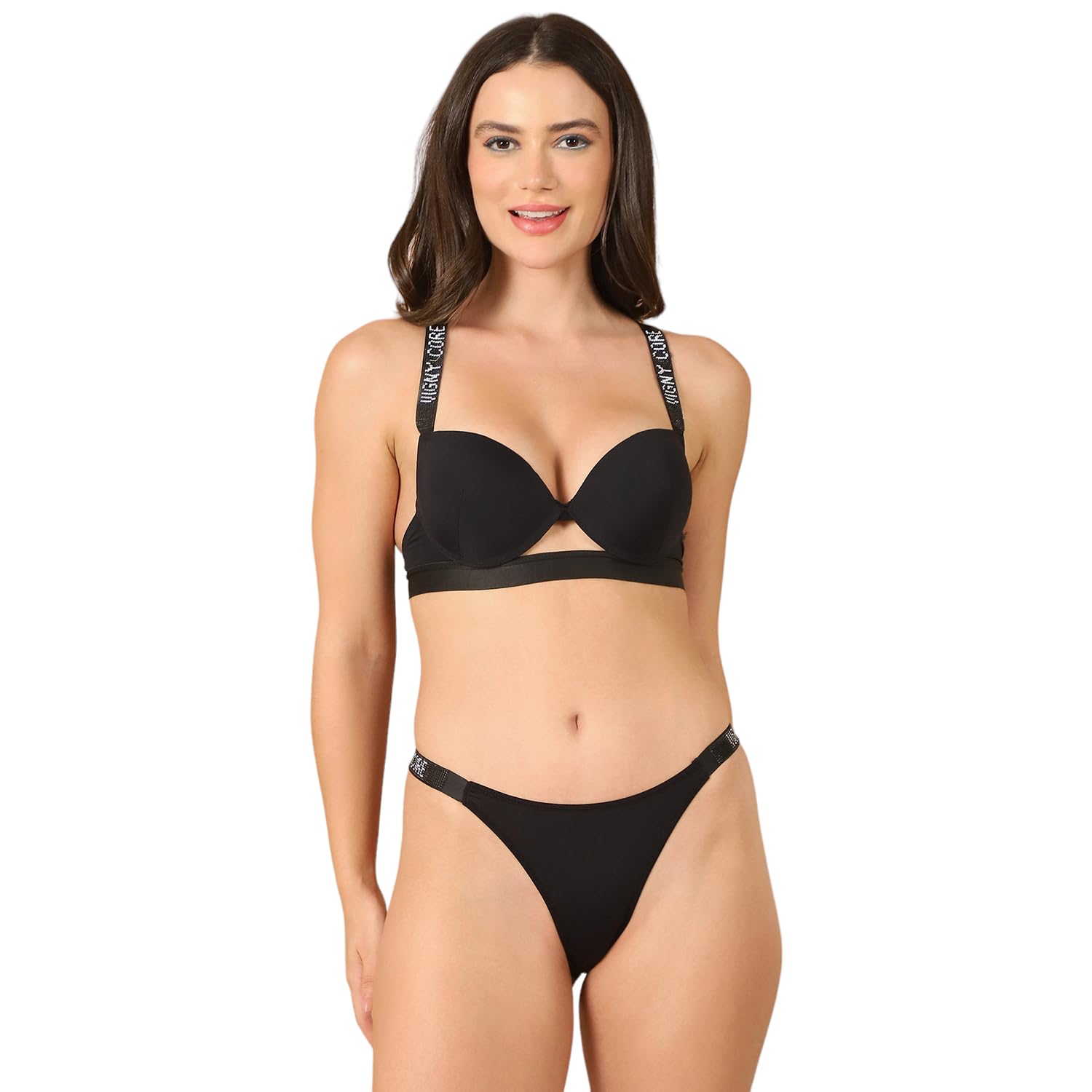 PrettyCat Monogram Shine Straps Pushup Bra with Low Rise Sexy Panty-image-30