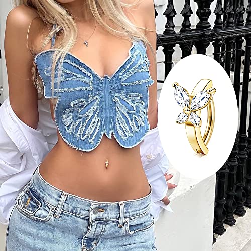 Orazio 10 Pcs Clicker Belly Button Rings For Women 14G Belly Rings Butterfly Heart Belly Piercing Jewelry-12G #TOP3