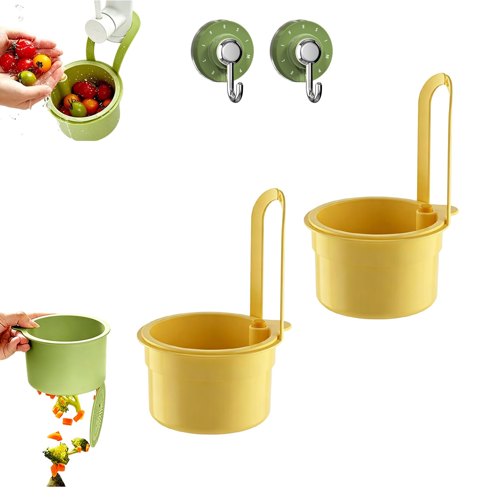 Adjustable Sink Filter Tray Tap, Plastic Kitchen Hanging Sink Drain Basket, Draining Kitchen Tool, Holder Sink with Fine Mesh Filter for Food Waste Leftovers (2pcs-Yellow)