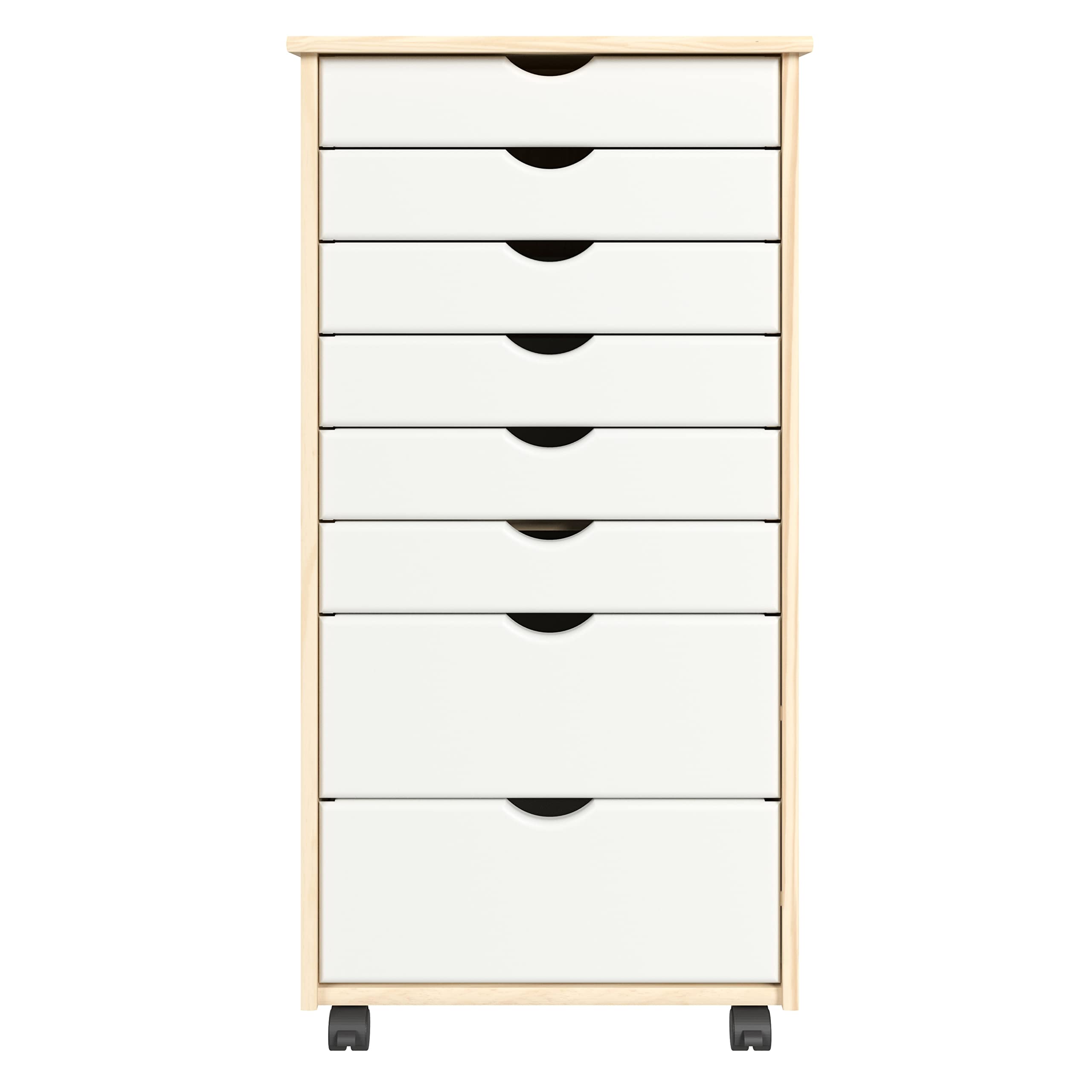 Photo 1 of ADEPTUS 8 Drawer Wide Roll Cart - Made from Solid Wood (Natural with White Drawers) (63004)