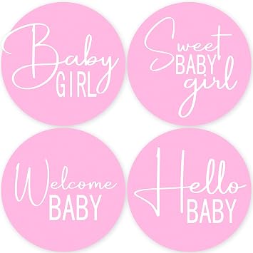 40 Pink Modern Baby Shower Stickers, 2 Inch Big Round Glossy Labels, Its a Girl Baby Shower, Great for Party Favors, Tags, Games and Supplies. Made in USA