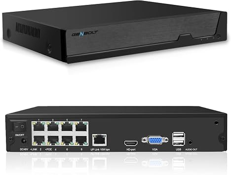 GENBOLT 4K PoE NVR, 10 Channel CCTV Camera System Network Video Recorder, Supports 8MP/ 5MP/4MP/1080P HD PoE IP Camera, 24/7 Surveillance Recording No Hard Drive