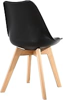 Vista 6 de LSSBOUGHT Sillas de comedor de estilo moderno, silla de plástico Shell Lounge con asiento acolchado suave y patas de madera maciza, juego de 4 Negro