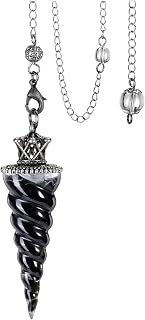 Jovivi Natural Black Obsidian Crystal Pendulums for Divination Dowsing, Crown Sprial Cone Pointed Pendant Pendulum with Chain, Resin Chip Stones Healing Reiki Chakra Gemstone Pendulum Wiccan