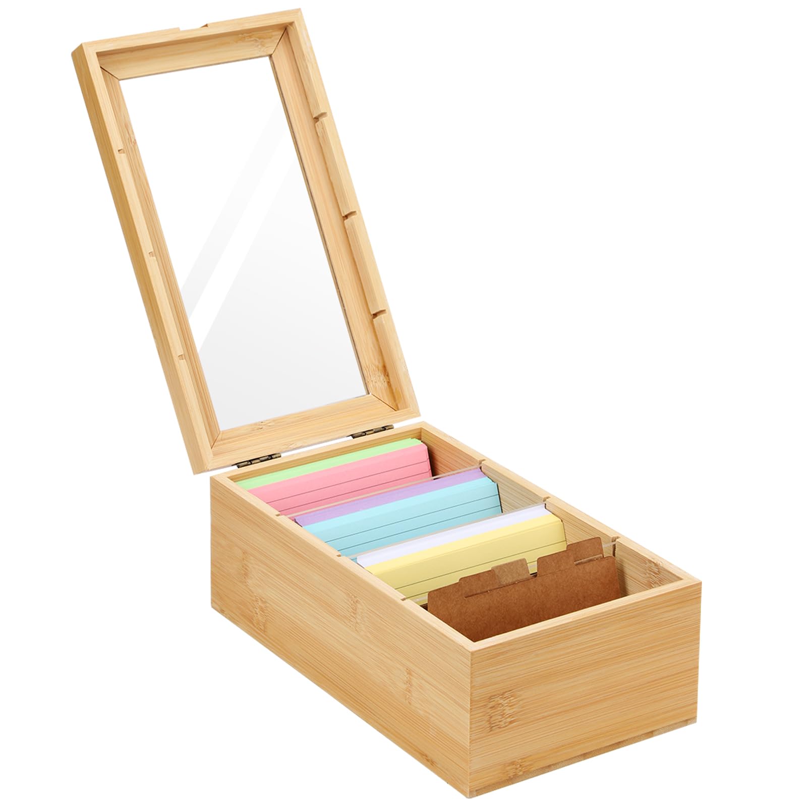 Organizador de Tarjetas de índice, Caja de Recetas de Madera con 300 unidades Tarjetas,Portatarjetas de índice con Separadores,Soporte para Tarjetas Flash para Notas de Aprendizaje,Caja para Tarjetas