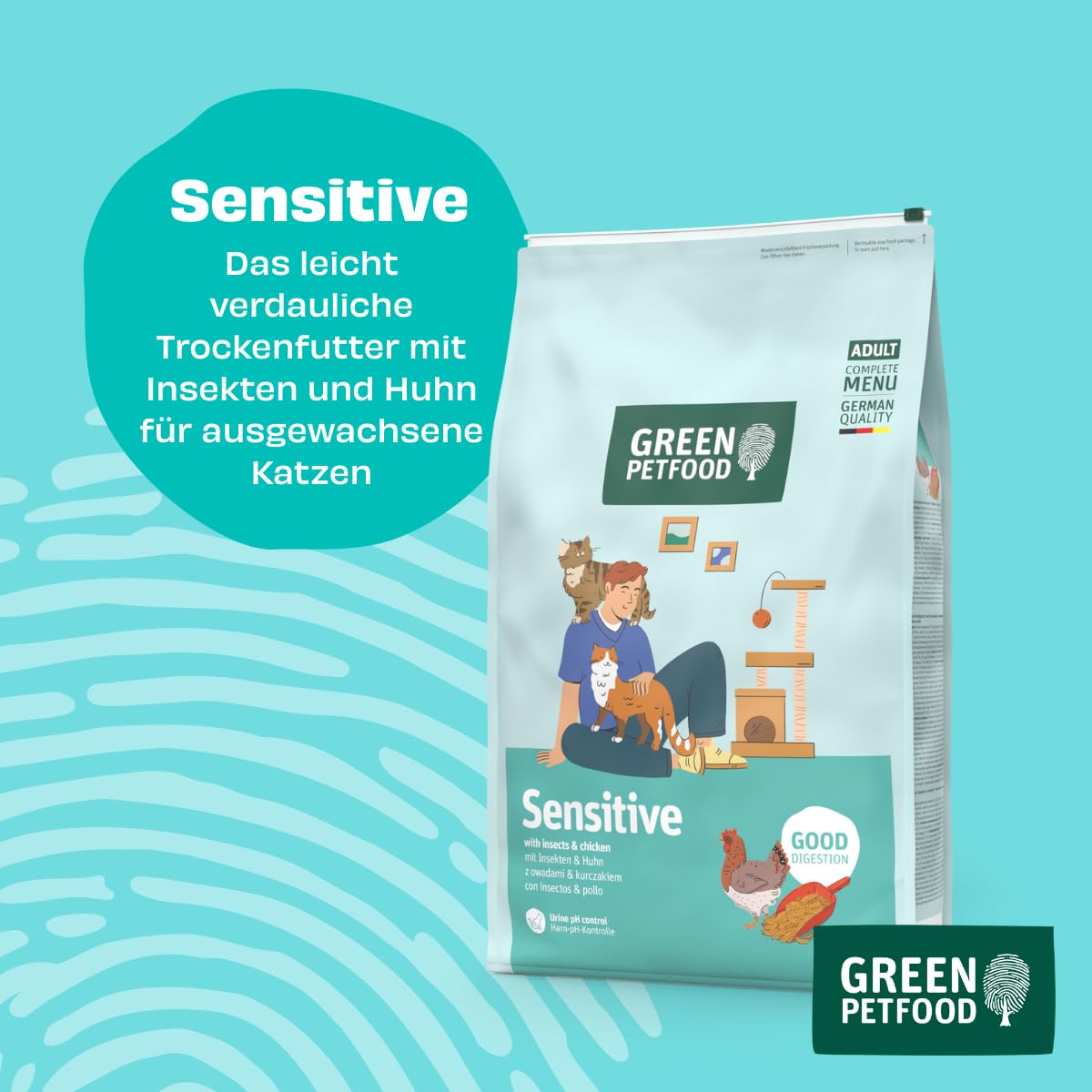 Green Petfood Cat Sensitive Insekten Trockenfutter 7,5 kg Adult Premium Monoprotein weizenfrei