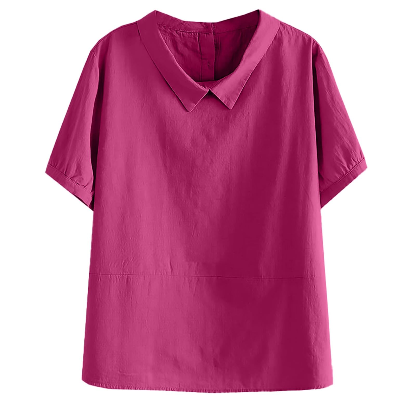 Generic Camisas Mujer 2024 Manga Corta Blusa De Manga Corta para Mujer, Fina, De Algodón Y Lino Transpirable, Holgada, De Talla Grande, con Solapa Fina Tops Deportivos Mujer Manga Larga