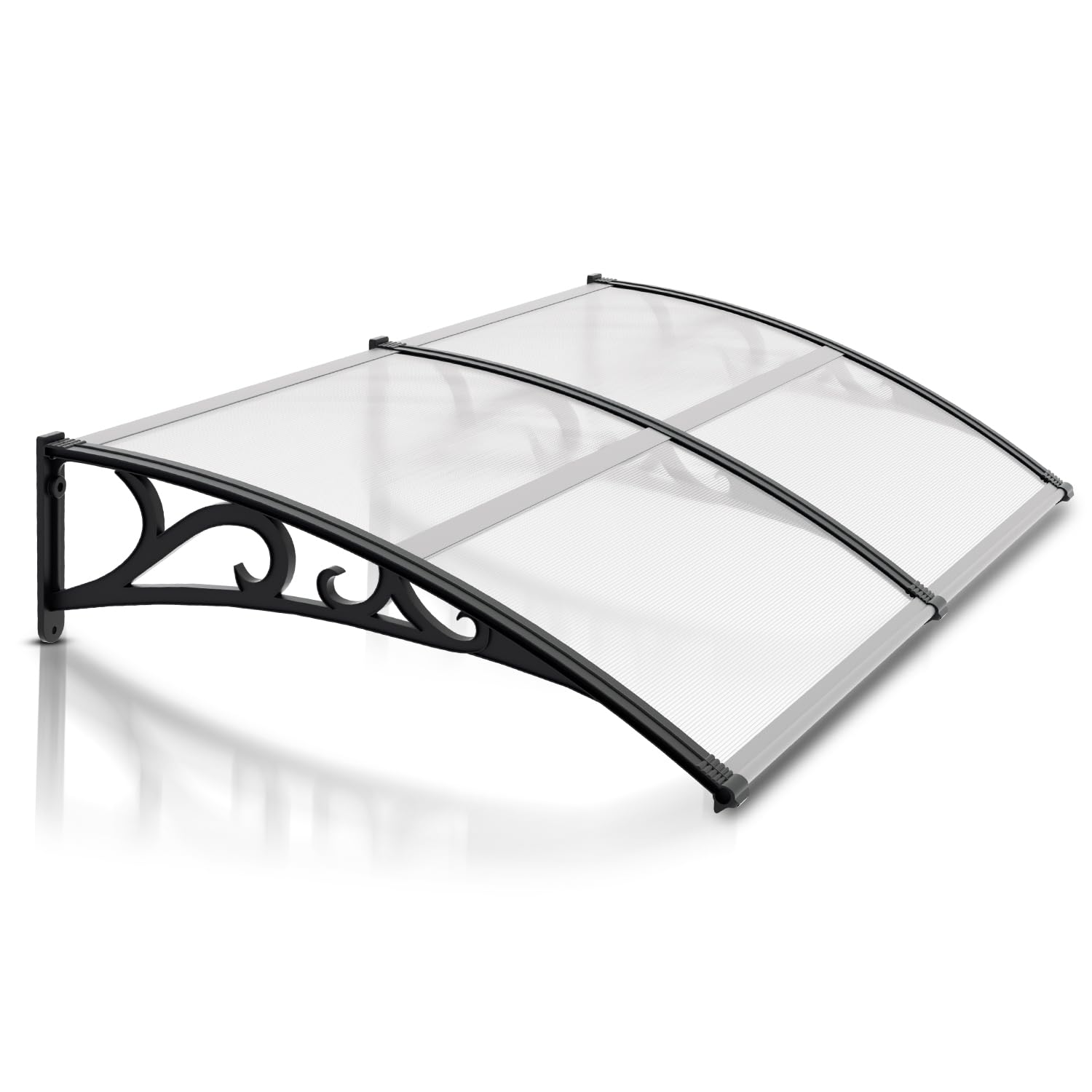 Toldo para Puerta de Entrada con sección Lateral, 100x200cm, Marquesina Transparente de policarbonato de 6 mm y Aluminio, marquesina de Puerta para protección Exterior contra la Lluvia