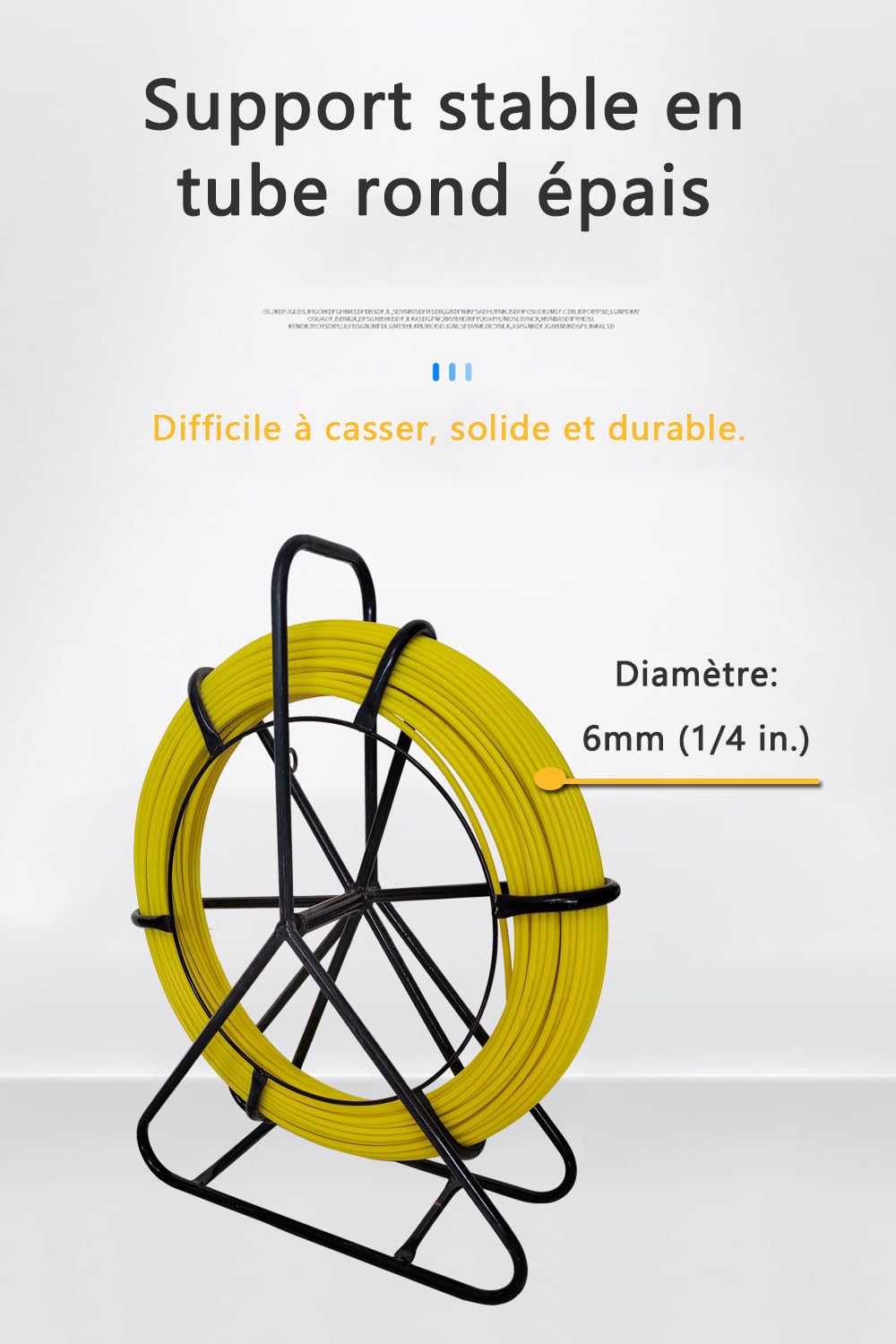Ruban à Poisson en Fibre de Verre 200m 6mm - Aiguille Électricien pour Tirage de Câbles Électriques - Extracteur avec Bobine et Support Acier - Conçu pour Conduits Murs et Tuyaux Non Conducteurs【200m】