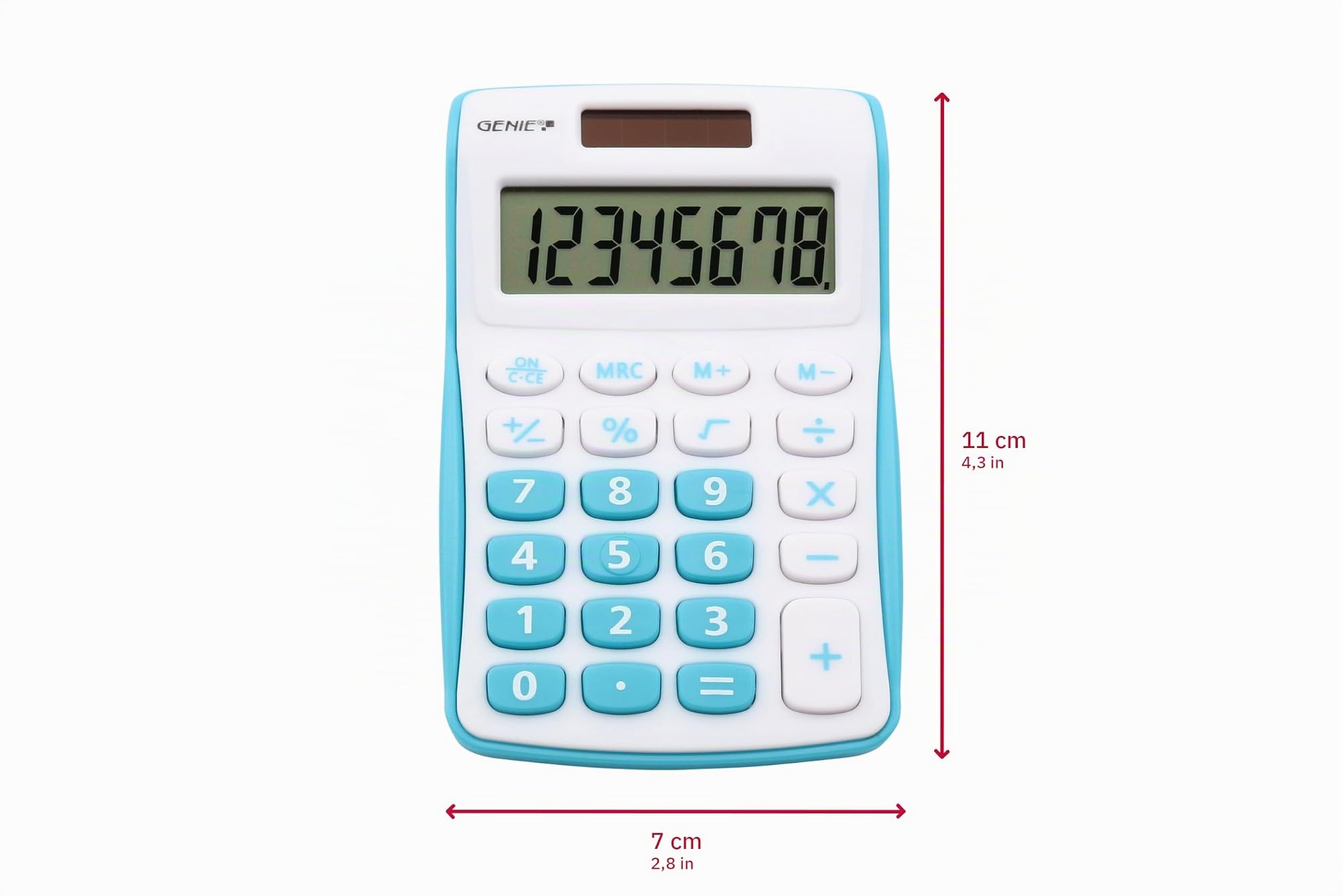 Genie Calculatrice 120 B 8 chiffres Dual Power Pile solaire bleu Grand écran incliné fonction pourcentage racine mémoire