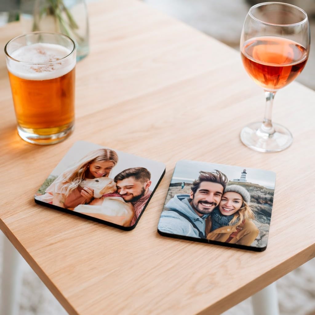 Posavasos Personalizados con Foto y Texto Cuadrados, Redondos Decoración Hogar