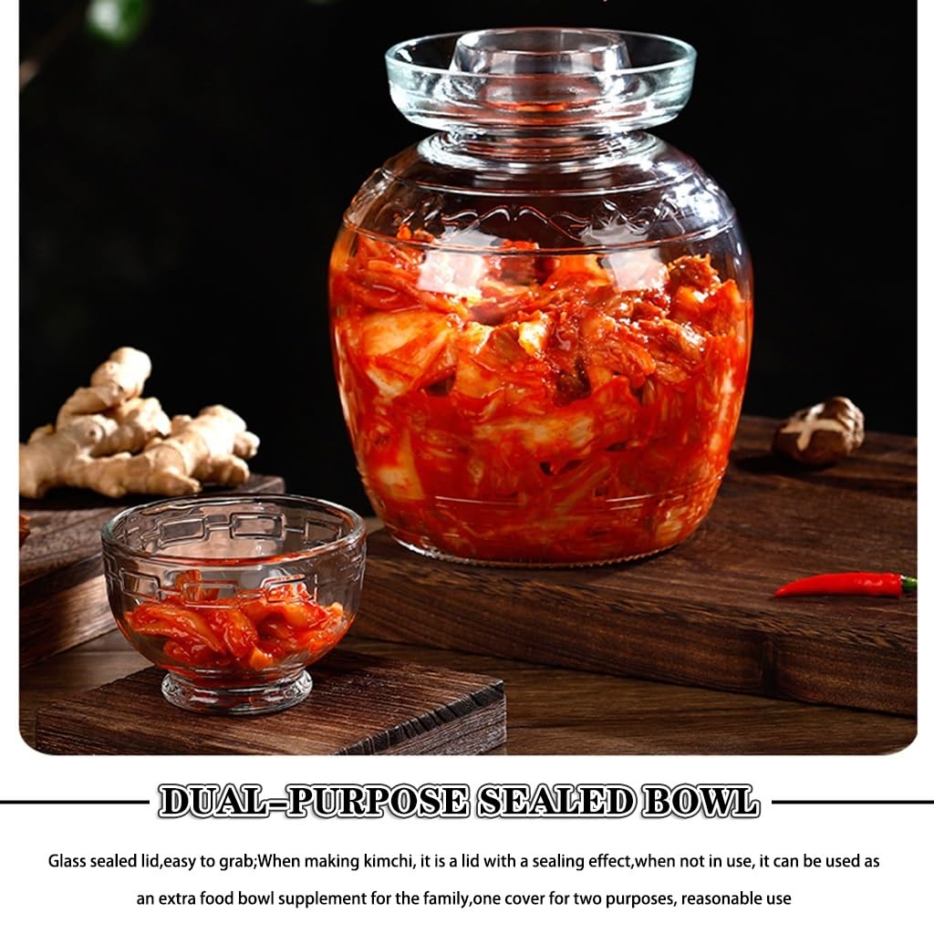Gärtopf Einmachglas Mit 4 Fassungsvermögen, Kimchi-Glas Aus Transparentem Und Sichtbarem Glas, wasserdichte Gärgläser, Pilze/Blumenkohl(7.5kg)