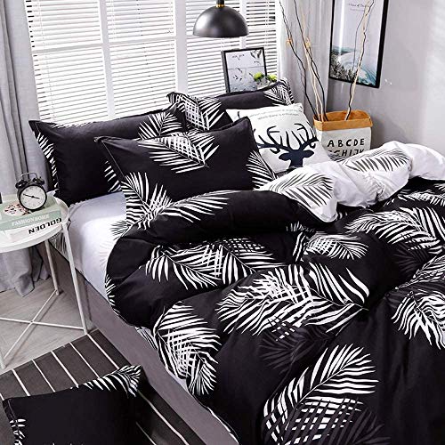 Erosebridal DCS752SJJLHM07QUEEN Leaves Duvet Cover Set Queen Size Decorative Luxury Leaf Print Bedding Set Botanical Plant Black White Microfiber Polyester Tropical Leaf Comforter Cover thumb #1