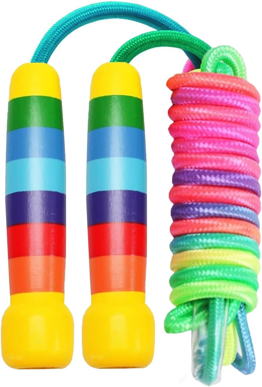 Springseil Kinder, 280cm Verstellbare Seilspringen Kinder mit Holzgriff, 7 Farben Regenbogen Skipping Rope Kids für Jungen und Mädchen Fitness