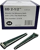 Zeluga 13-478 2.5in 8d Metallic Cut Masonry Nails, 1/4in Flat Head, 5LB Pack - Rust-Resistant, Heavy-Duty for Wood & Concrete