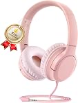 Limiteur de volume des écouteurs pour enfants 94dB, DyBaxa Casque filaire léger pliable plus sûr, Portable sur écouteurs pour enfants École Cours d'apprentissage en ligne Tablette de voyage, 3.5mm Jack, rose