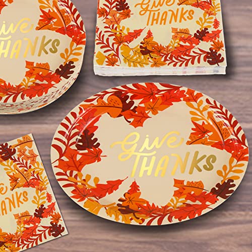 Diyasy 96 Pack Thanksgiving Paper Plates And Napkins, Fall Disposable Plates Dinnerware Heavy Duty Dessert Dinner Plate For 24 Guests Party Supplies #TOP3