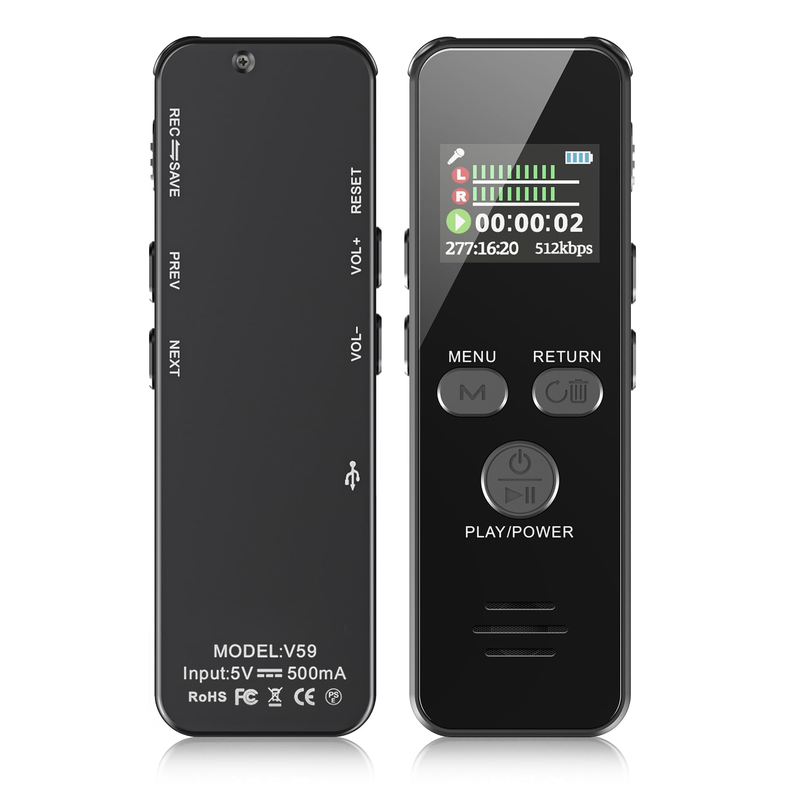 64 GB digitales Diktiergerät, 60 Stunden Akkulaufzeit, sprachaktivierte Aufnahme, Metallgehäuse, One-Touch-Aufnahme, USB-C wiederaufladbar, perfekt für Meetings, Unterricht und Interviews