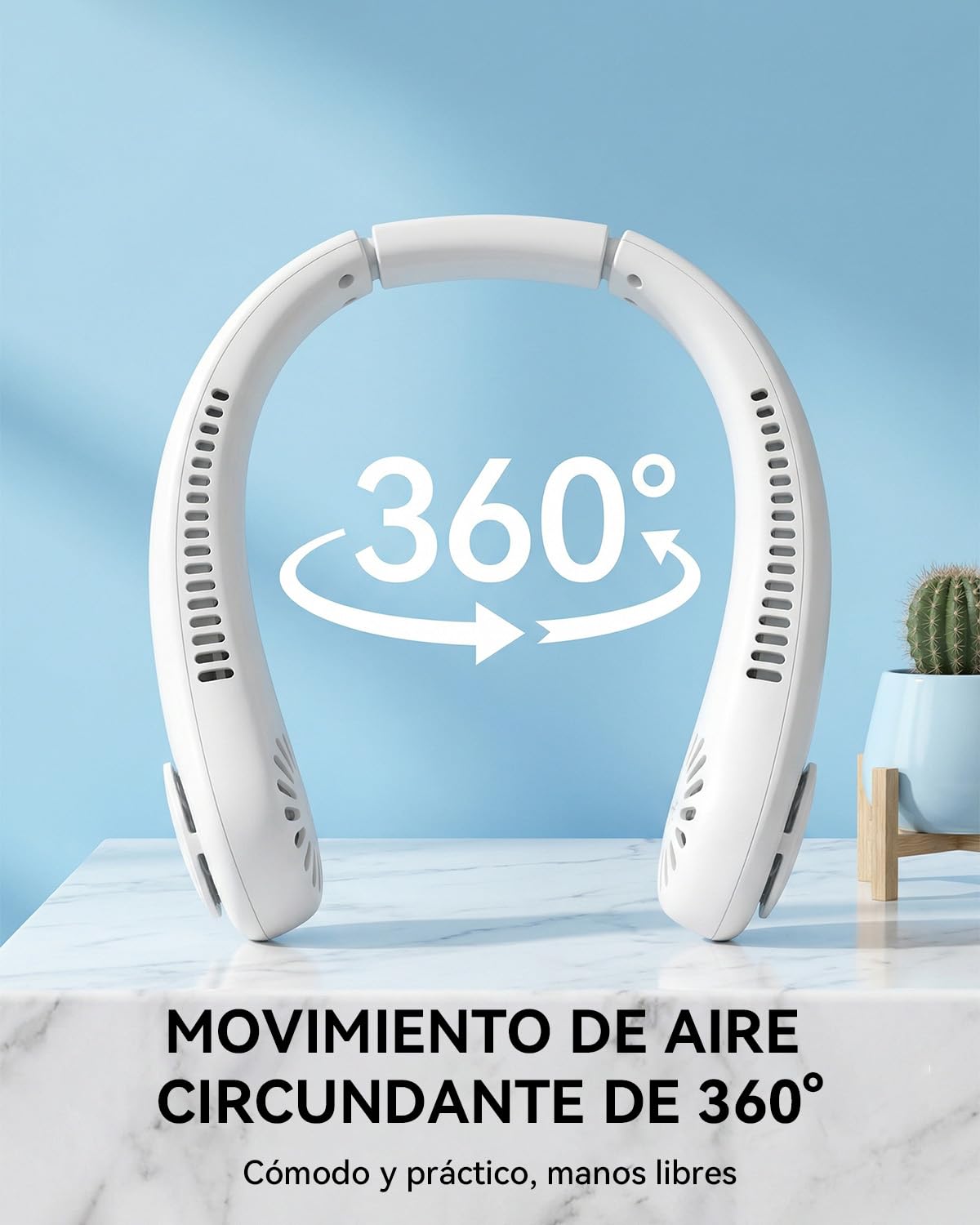 Unico Ventilador de Cuello, Mini Ventilador Portatil Sin Aspas, USB Recargable Bateria 1800 mAh con Ajustable 3 Velocidades