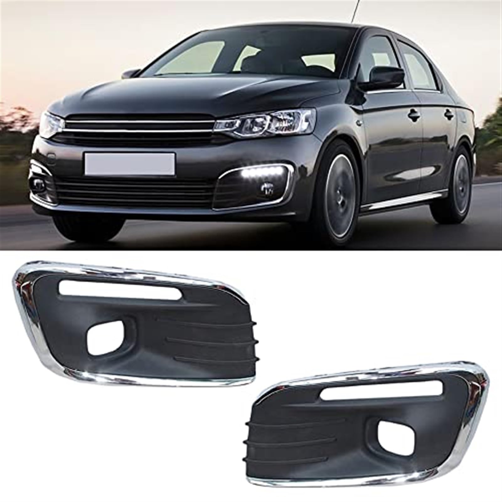 Wykończenia Grille Rama lampy przeciwmgielnej, dla Citroen, Elysee C-Elysee 2017 2018 2019 Przedni zderzak samochodowy Osłona na światła przeciwmgielne osłona lampy przeciwmgielnej(Black Only R