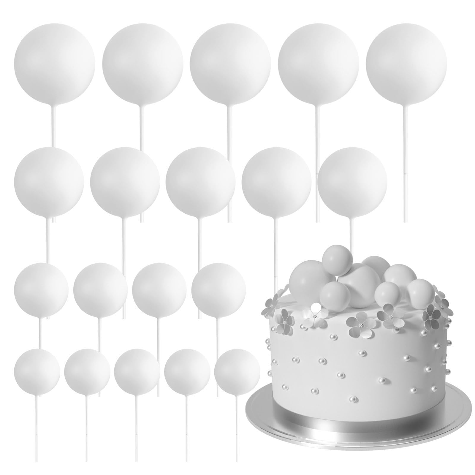 ASTARON 20 Pcs Disco Ball Cake Topper Decorations Sticks Silver Cake Balls Picks Toppers for Birthday Anniversary Disco Retired Theme Party Decorations — view 20