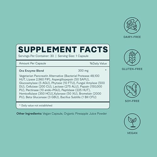 Miniatura 5 de Ora Organic Suplemento multienzimático - Enzimas veganas sin gluten para la digestión con probióticos para la salud intestinal, hinchazón,