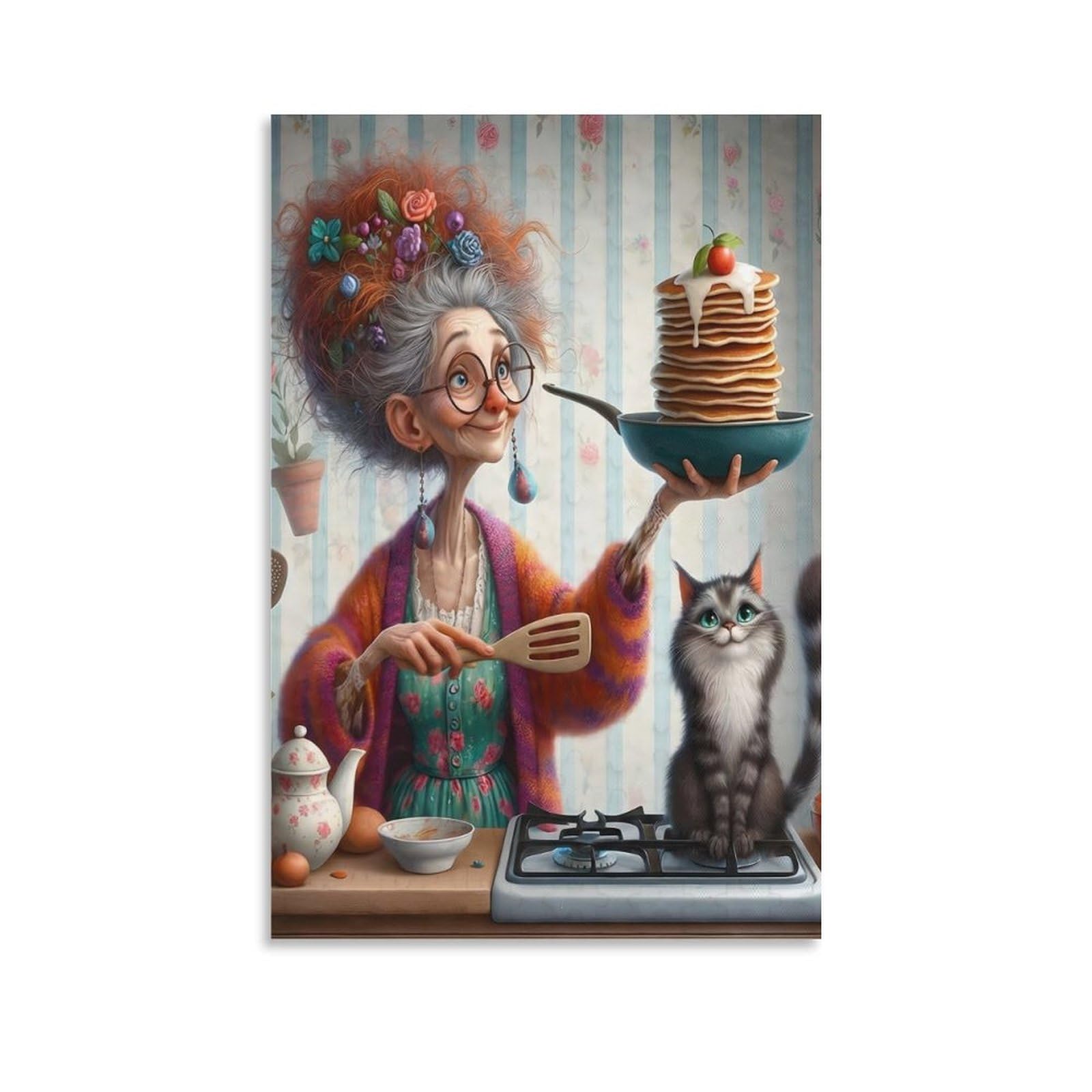 DHBANEIOK Elderly Woman Cooking_1 Wall Decor Poster Canvas Prints Picture Modern Canvas Wall Art Picture Wall Hanging for Living Room Bedroom Home Decorations 20x30inch(50x75cm)